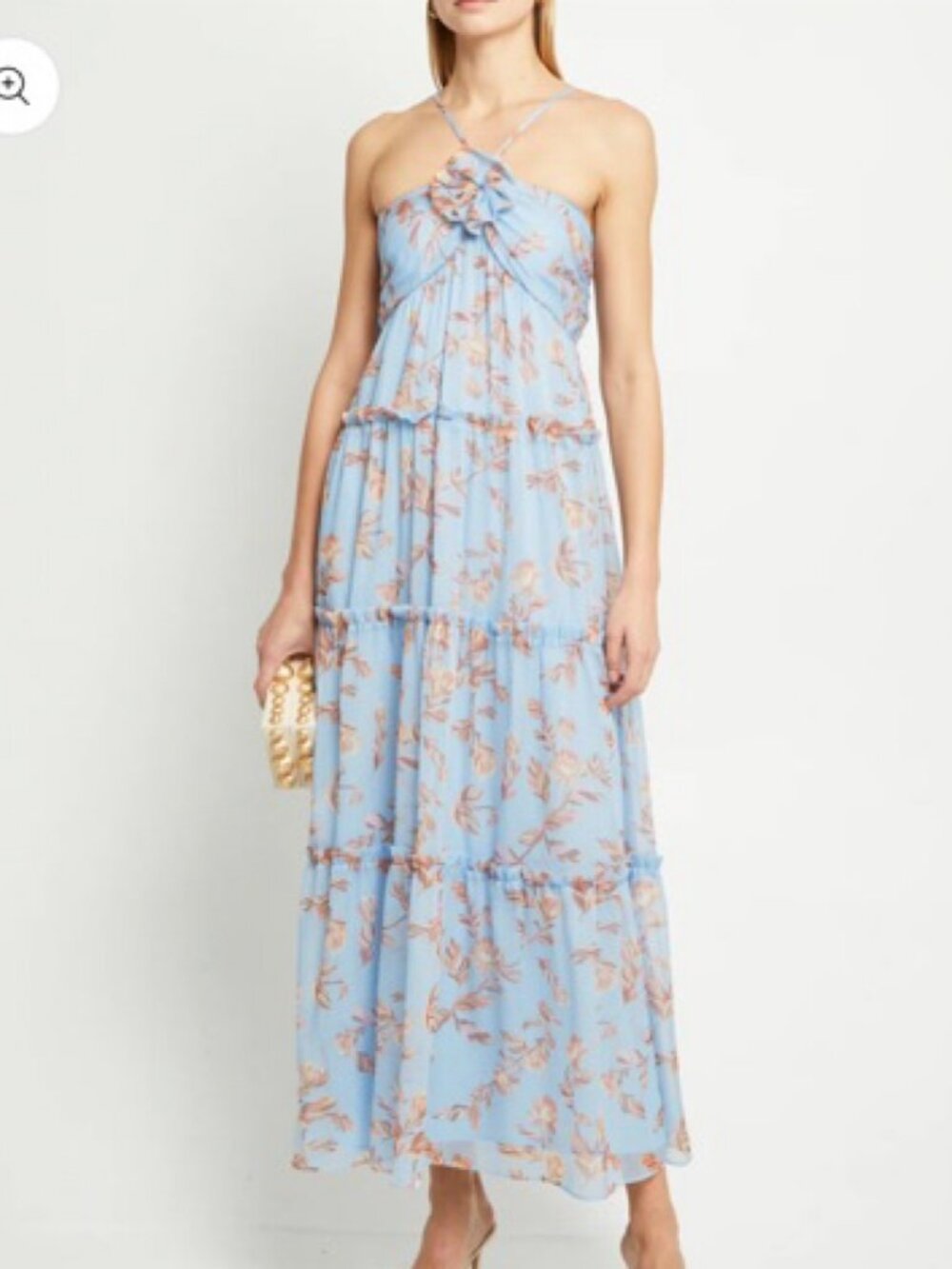 Light Blue Floral Maxi Dress Halter Neck Size 4